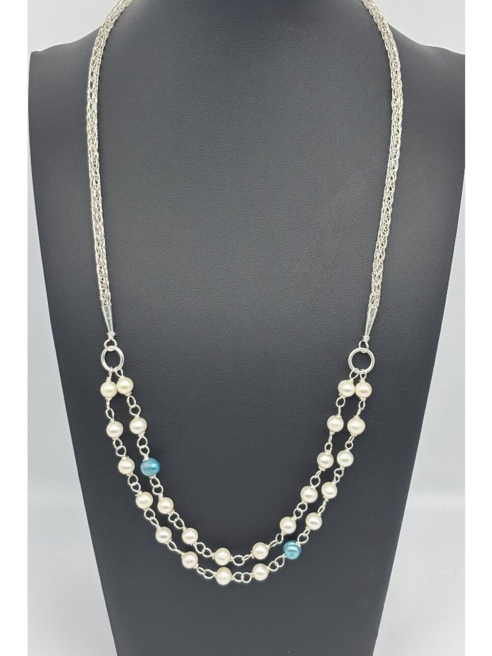 Artisan-Made Fine 999 Silver Sterling 925 Viking Knit Necklace Freshwater Pearls
